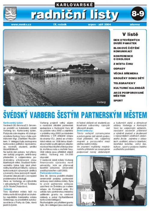 Karlovarské radniční listy 08/2004, 09/2004