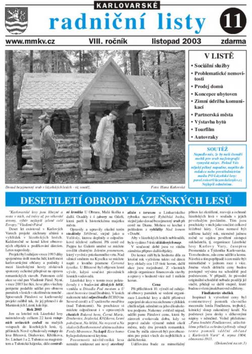 Karlovarské radniční listy 11/2003