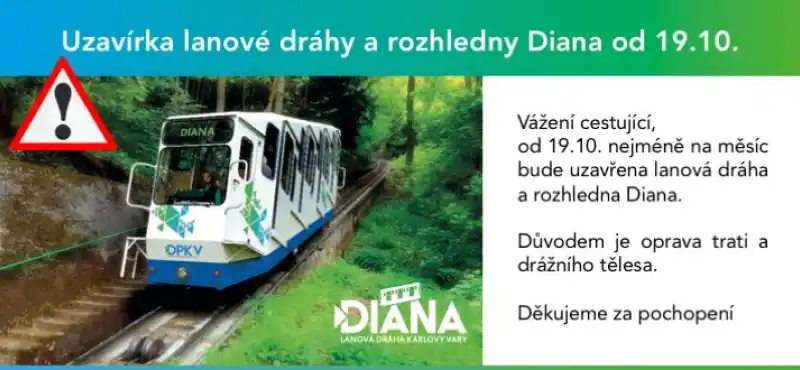 uzavírka lanovky a rozhledny Diana