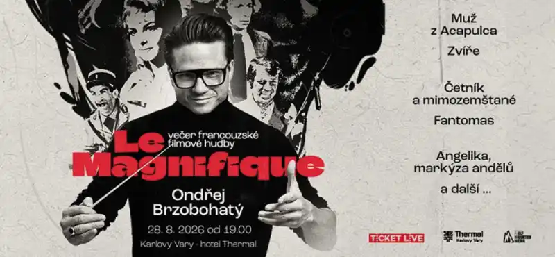 Banner s upoutávkou na koncert a dirigujícím Ondřejem Brzobohatým
