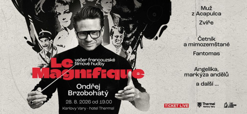Banner s upoutávkou na koncert a dirigujícím Ondřejem Brzobohatým