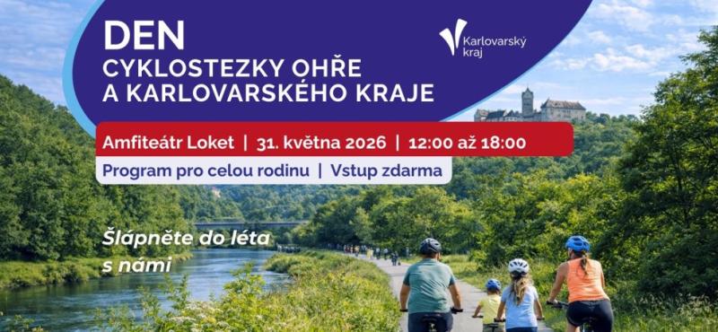 Plakátek na akci, informace o místě a čase konání, rodina na kolech