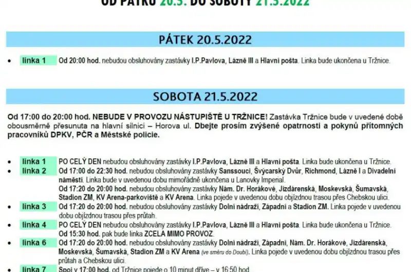 Omezení na linkách MHD v souvislosti s 1/2Maratonem Karlovy Vary