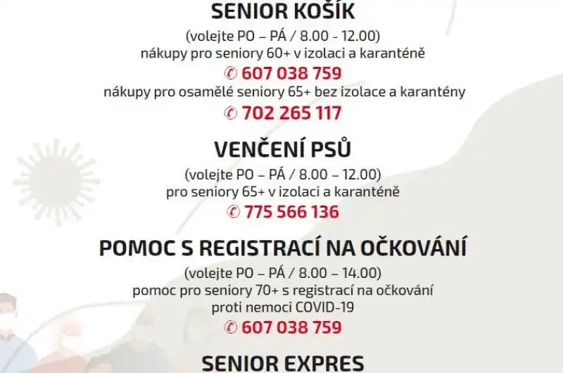 Leták pomoc seniorům - telefonní čísla