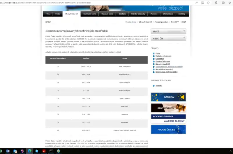 Informace k úsekovému měření z www stránek 