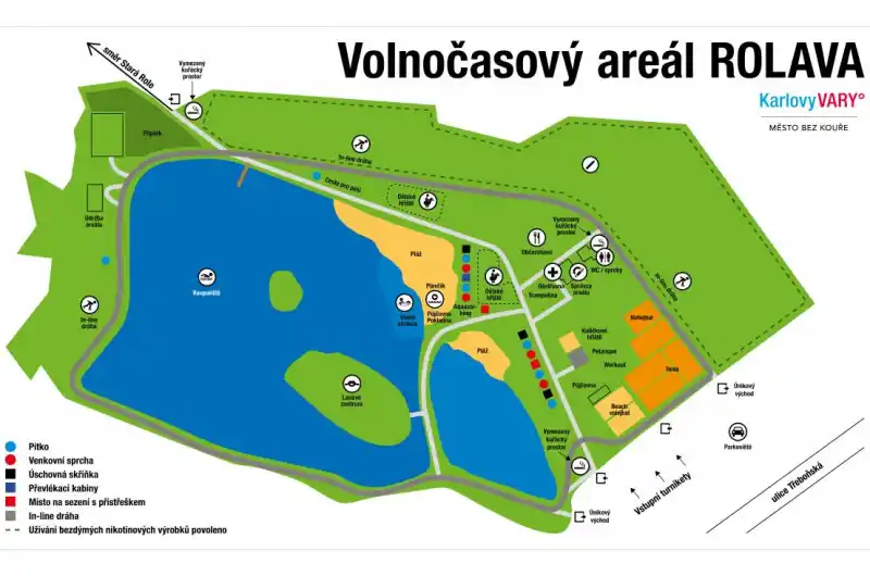 Mapa areálu Rolava s vyznačením kuřáckých míst