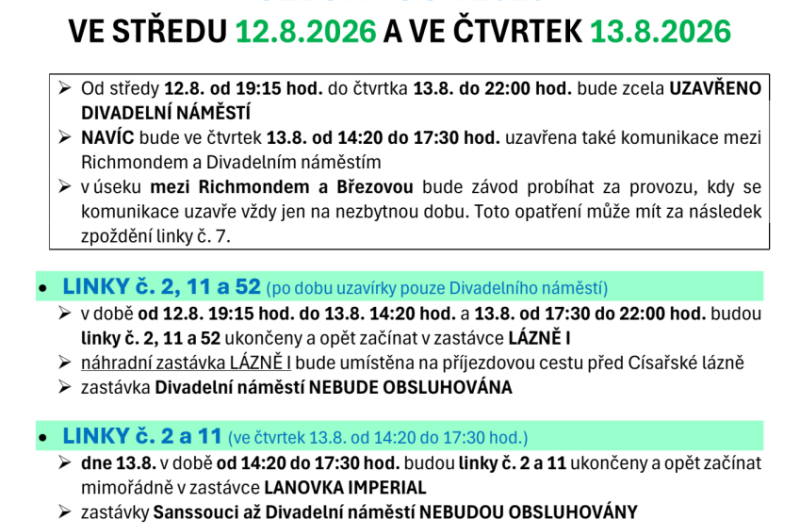 Czech Tour 2026_omezení na linkách MHD