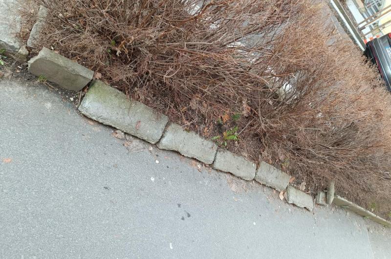 rozpadlé obrubníky Sadová ulice
