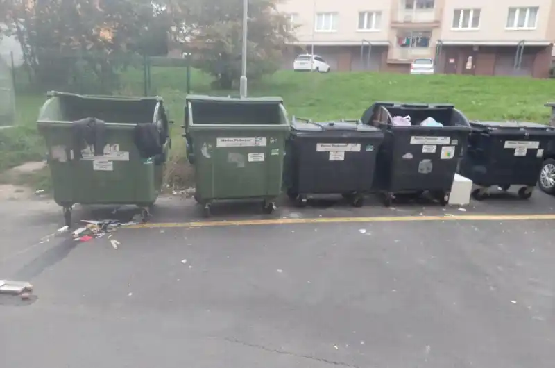 neustálý nepořádek neuzamčených popelnic
