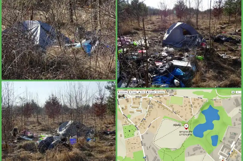 Místo skládky s mapkou a souřadnicemi.