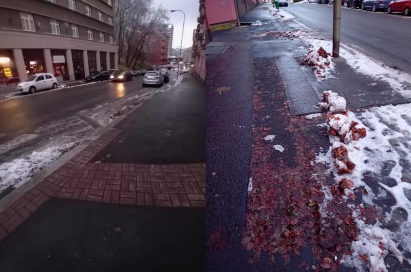 neuklizené listí v ulici I.P.Pavlova