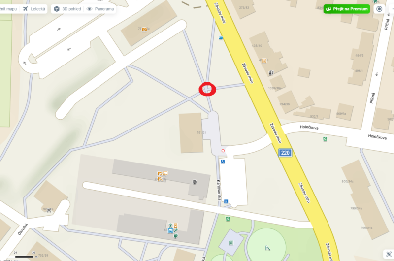 Místo povalené značky vyznačeno kroužkem.