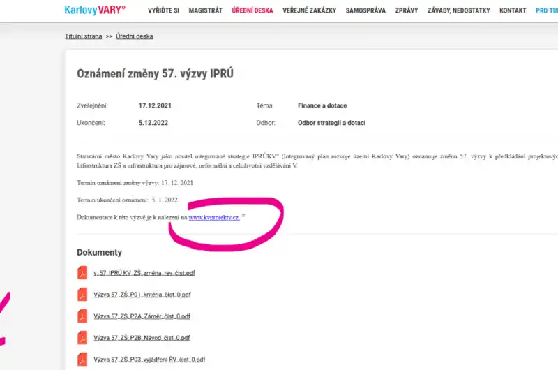 Příklad dokumentu s chybným linkem