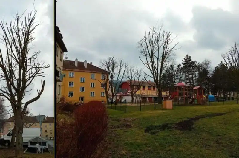 hřiště vnitroblok , strom u  parkoviste