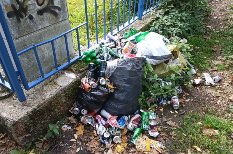 Nepořádek za Dalovickou lávkou pro peší