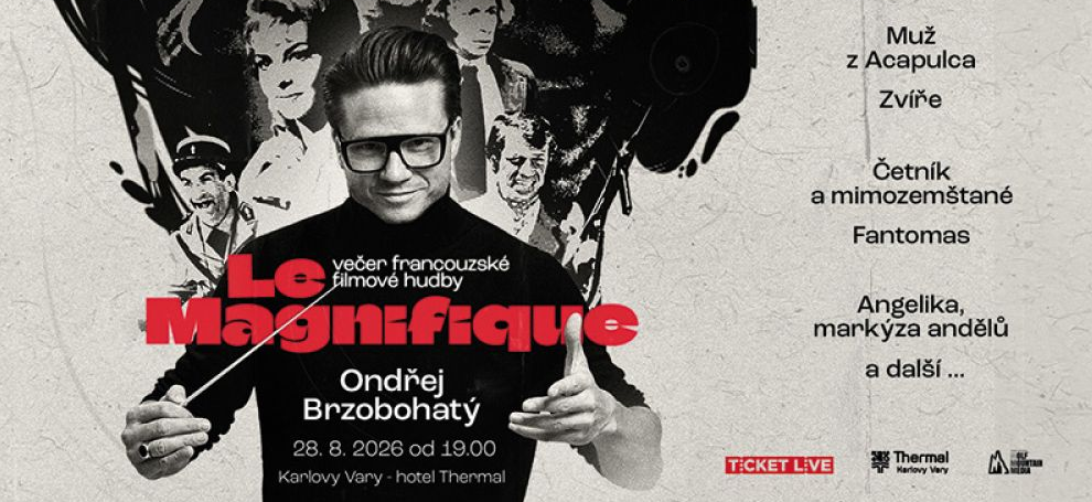Banner s upoutávkou na koncert a dirigujícím Ondřejem Brzobohatým
